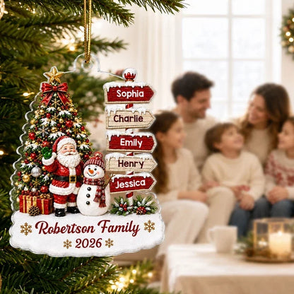 Personalized Acrylic Ornament with Waving Santa & Snowman, Unique Christmas Gift for Family