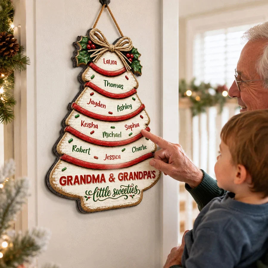Personalized Wooden Sign, Grandma & Grandpa's Little Sweeties Decor, Unique Christmas Family Gift