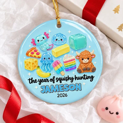 Personalized Ceramic Ornament, Pink Squishy Character Collection, Unique Christmas Gift for Kids and Grandkids