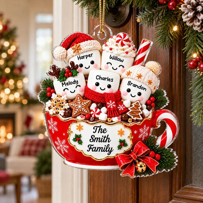 Personalized Acrylic Ornament, Cute Hot Cocoa Marshmallow Family, Unique Holiday Gift for Families