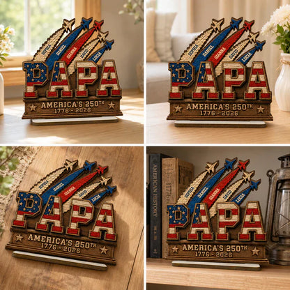 Wooden Plaque, Custom Patriotic Family Keepsake for Papa, Creative Gift with Warm Living Room Display