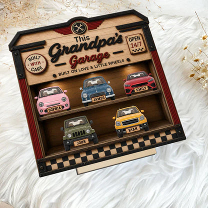 Custom Wooden Plaque for Dad or Grandpa, Warm Garage Keepsake With Little Wheels, Creative Family Gift