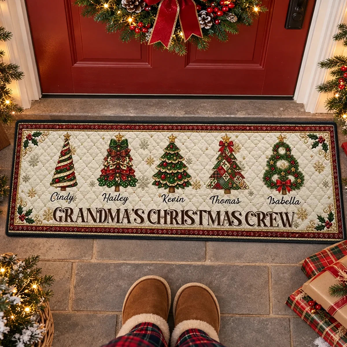 Standard Doormat with Grandma's Christmas Crew Trees, Personalized Creative Gift for a Warm Family Welcome