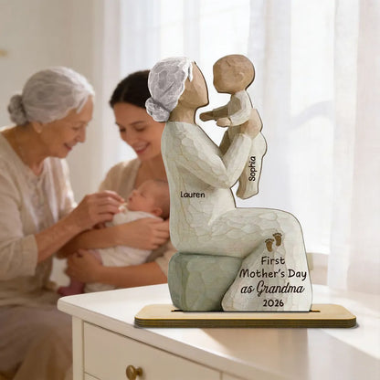 2-Layer Wooden Plaque Custom Grandma and Baby Figurine, Sweet Family Keepsake Decor, Heartfelt Gift for Grandma