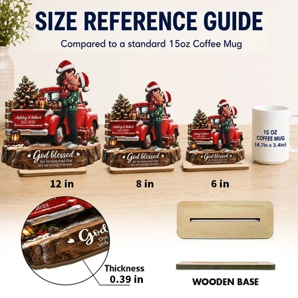 Personalized 2-Layer Wooden Plaque, Kissing Couple by a Red Truck, Unique Christmas Gift for Couples