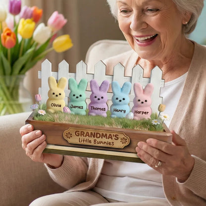Personalized 2-Layer Wooden Plaque Grandma's Little Bunnies Pastel Bunny Shelf Decor, Unique Gift For Grandma