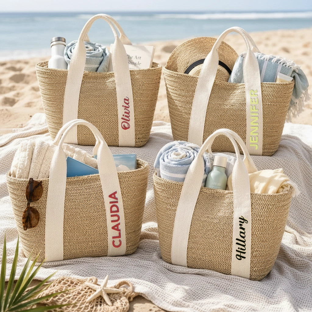 Personalized Straw Tote Bag with Colorful Summer Style for Sunlit Beach, Unique Gift for Her