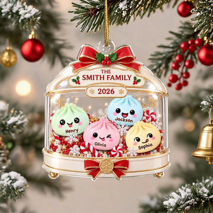 Personalized Acrylic Ornament, Cute Dumpling Family Snow Globe for Christmas Tree Decor, Unique Gift for Families