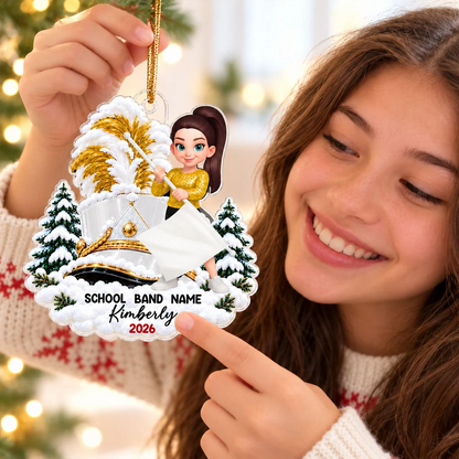 Personalized Acrylic Ornament, Proud Marching Band Memory in Snowy Pines, Creative Christmas Gift for Grandson
