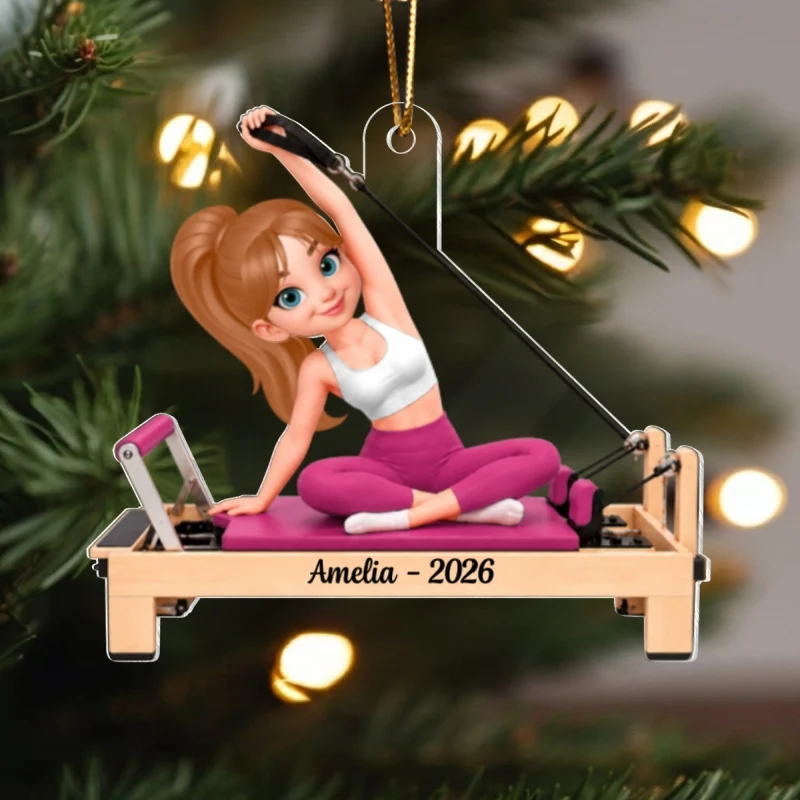 Personalized Pilates Girl Acrylic Ornament, Custom Reformer Scene, Unique Christmas Gift for Pilates Lovers