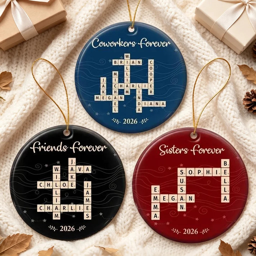 Friends Forever Personalized Ceramic Ornament, Crossword Keepsake, Creative Christmas Gift for Sisters and Coworkers