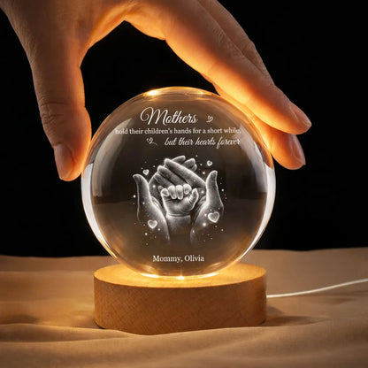 Personalized Crystal Ball LED Night Light Mother & Child Hands Night Light, Heartwarming Keepsake, Unique Gift for Mom