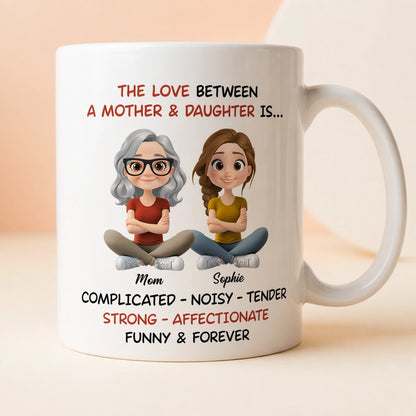 Personalized White Ceramic Mug Mother & Daughter Cute Cartoon Sitting Design - Unique Mother's Day Gift