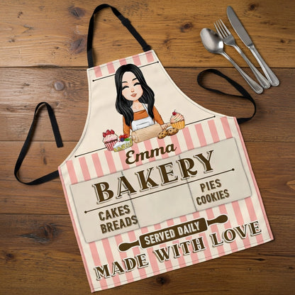 Personalized Pocket Apron, Bakery Girl Baking Design for Kitchen Cooking, Unique Gift for Mom or Baker