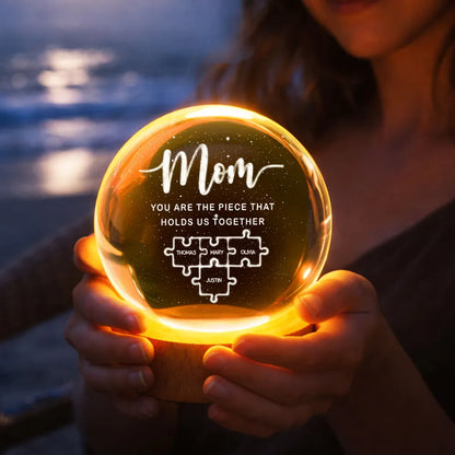 Globe Lamp Personalized for Mom, 'You Are The Piece That Holds Us Together' Puzzle Design, Heartwarming Gift