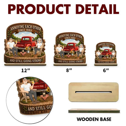 Personalized 2-Layer Wooden Plaque With Rustic Couple & Red Truck, Unique Gift For Couple