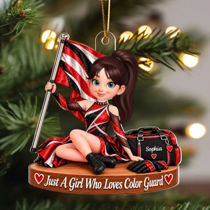 Personalized Acrylic Ornament, Flag-Holding Color Guard Girl, Creative Christmas Keepsake Gift for Granddaughter