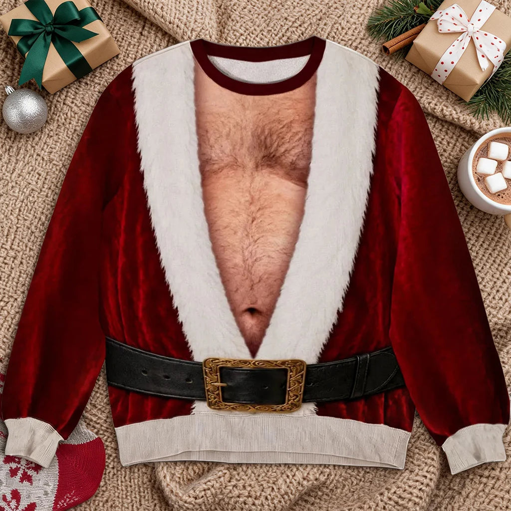 Personalized Printed Sweatshirt, Cheeky Santa Costume Design, Unique Christmas Gift for Men