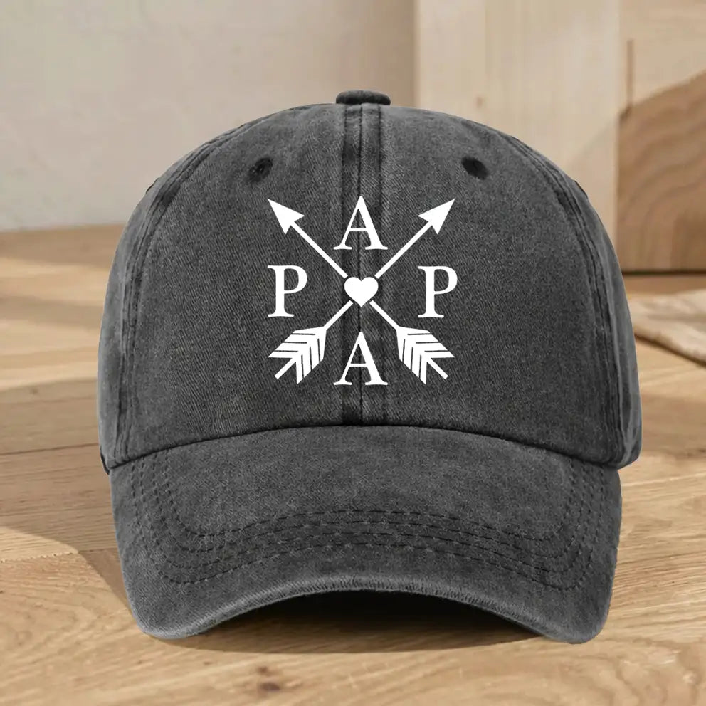 Personalized Washed Denim Baseball Cap, Papa Arrow Heart Design, Unique Father's Day Gift for Dad