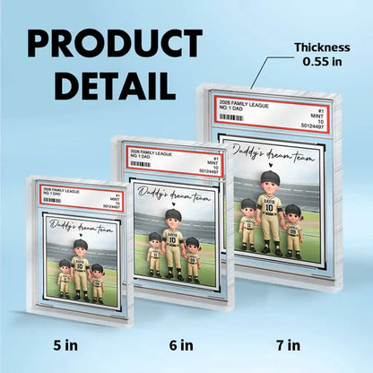 Personalized Rectangle Acrylic Block Plaque, Dad & Kids Standing on Baseball Field, Unique Gift for Dad