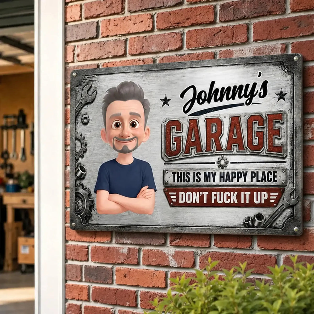 Rectangular Iron Sign, Personalized This Is My Happy Place Garage Decor, Creative Gift for Mechanic