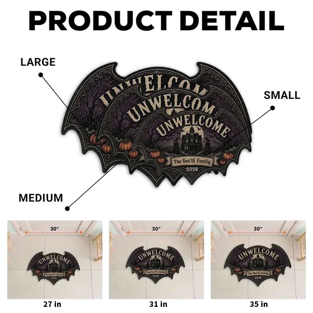 Personalized Bat Doormat, Gothic Haunted House Design for Halloween Entryway, Unique Gift for Families