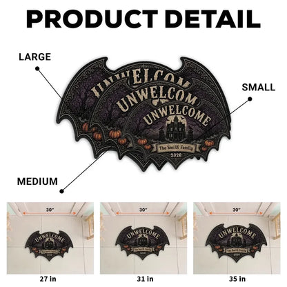 Personalized Bat Doormat, Gothic Haunted House Design for Halloween Entryway, Unique Gift for Families
