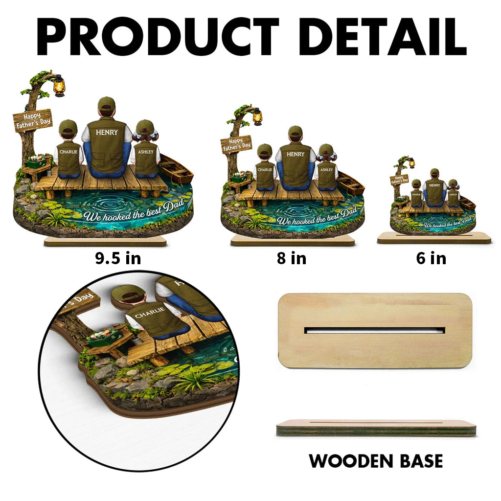 Best Dad Ever 2-Layer Wooden Plaque, Custom Fishing Lake Scene, Creative Gift for Papa