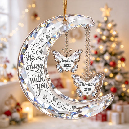 Personalized Acrylic Ornament, Crescent Moon and Butterfly Memorial for Evergreen Display, Unique Sympathy Gift