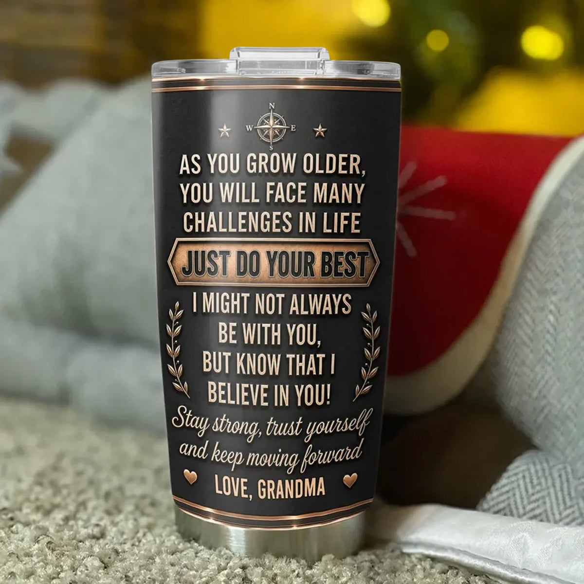 Insulated Travel Tumbler with Love You Quote, Black & Copper Granddaughter Design, Creative Gift for Her