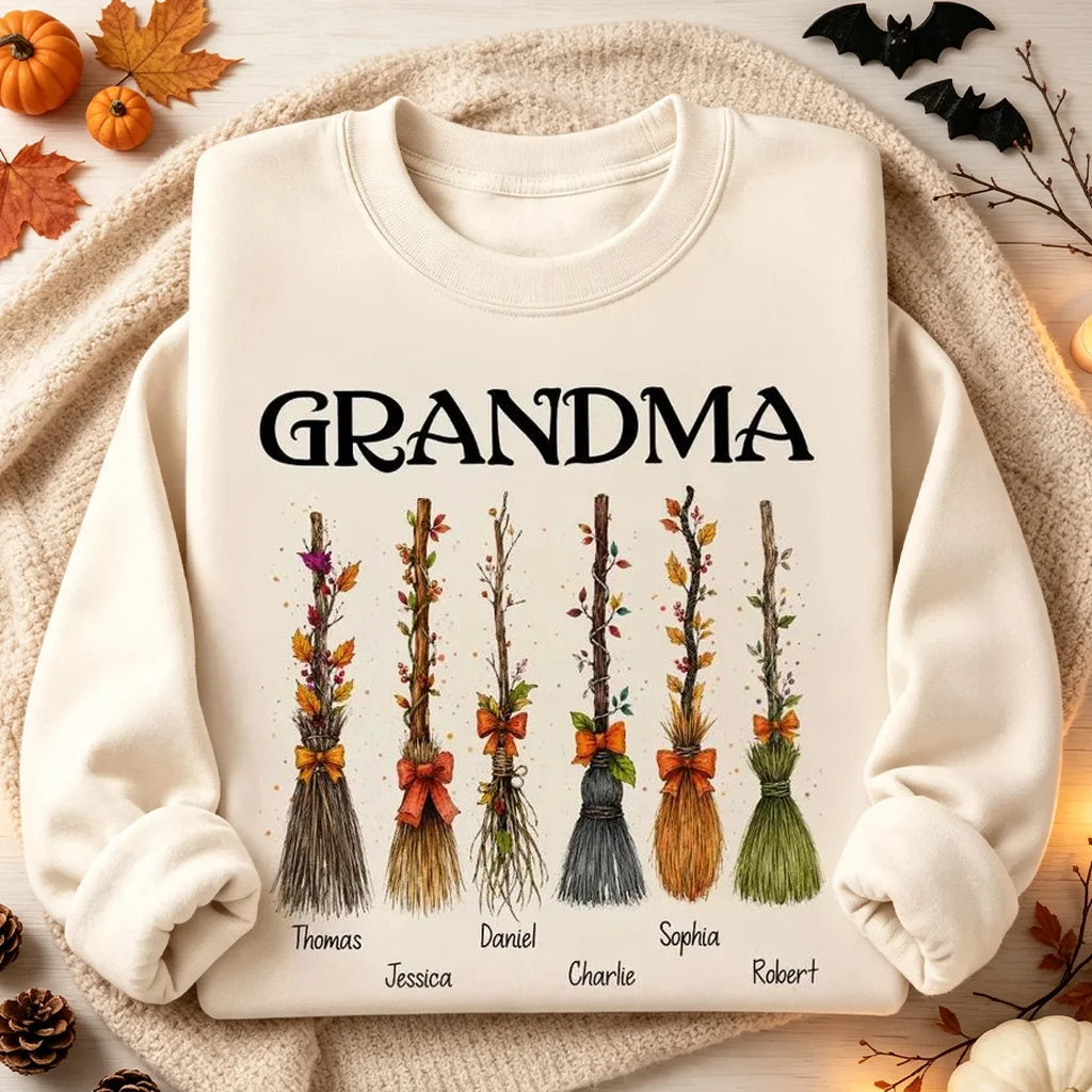 Grandma Broomsticks Sweatshirt, Creative Gift for Fall Family Pride With Cozy Witch Style