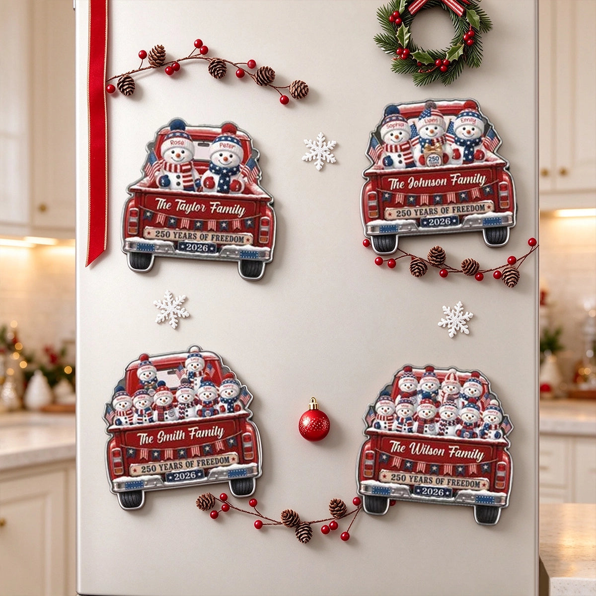 Acrylic Fridge Magnet, Personalized America 250th Snowman Family Scene ...