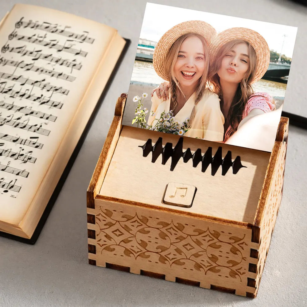 Personalized Wooden Music Box With Your Photo And Song - Romantic City Kiss Keepsake, Unique Gift For Couples