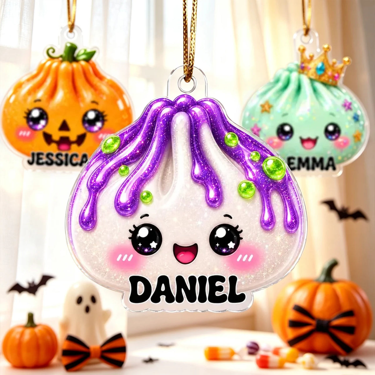 Personalized Acrylic Ornament, Cute Halloween Dumpling Keepsake, Unique Gift for Kids and Teens