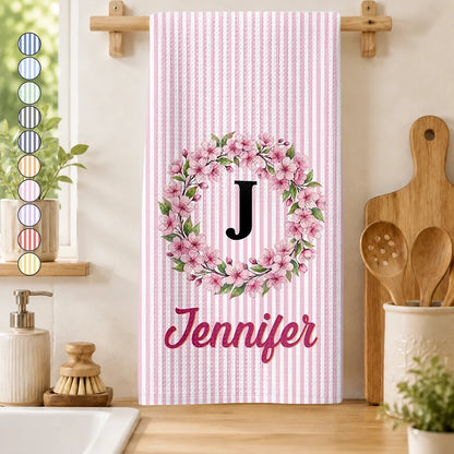 Personalized Kitchen Towel, Soft Pink Blossom Design for a Warm Kitchen, Unique Creative Gift for Her