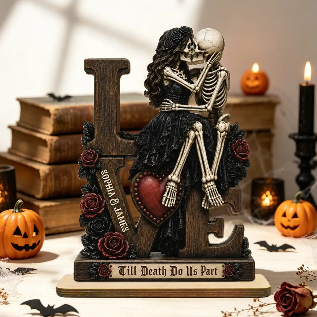 Custom 2-Layer Wooden Plaque, Till Death Do Us Part Skeleton Love, Creative Gift For Husband & Wife