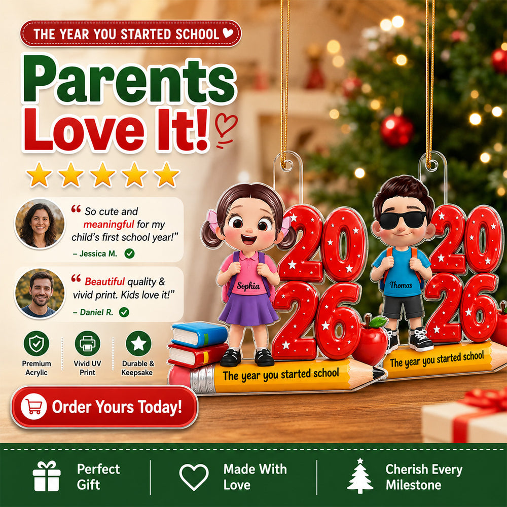 Acrylic Ornament, The Year You Started School with Smiling Student, Personalized Creative Christmas Gift for Families