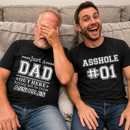 Sarcastic Family Classic Tee, Personalized Unique Creative Gift for Laughing Dad & Son, Bold Black Style