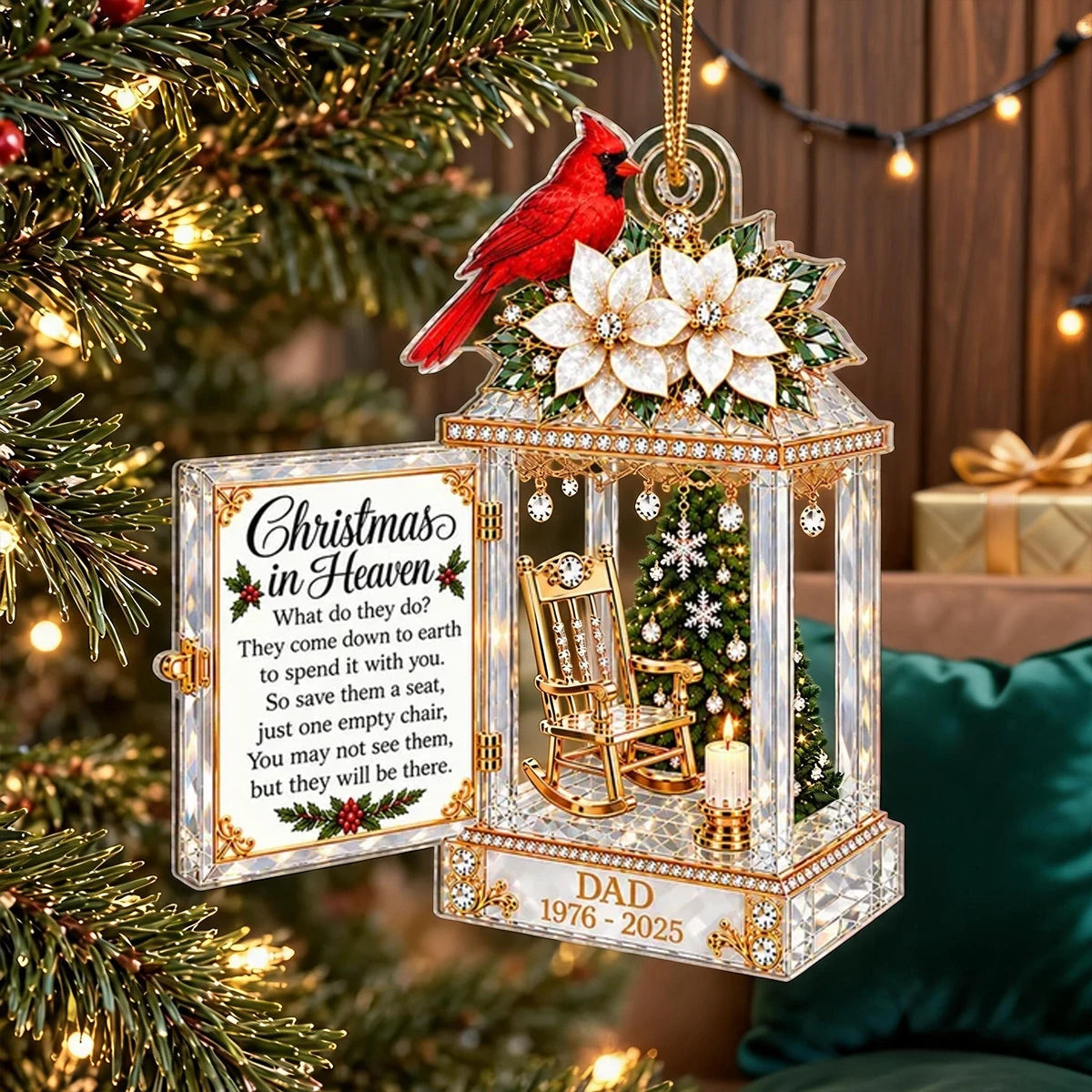 Christmas in Heaven Acrylic Ornament with Empty Chair, Personalized Creative Remembrance Gift for Family