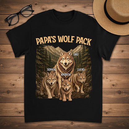 Papa's Wolf Pack Classic Tee, Custom Family Wolf Design, Heartwarming Gift for Outdoorsy Dad