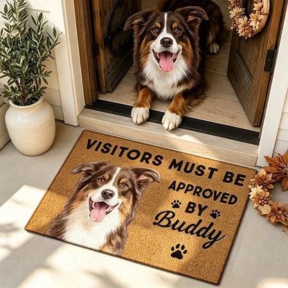 Personalized Standard Doormat with Watercolor Dog Art, Visitors Must Be Approved, Unique Gift for Dog Owners