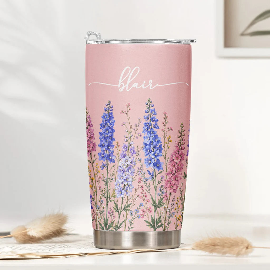 Personalized Insulated Travel Tumbler, Wildflower Keepsake, Creative Gift for Sister or Friend