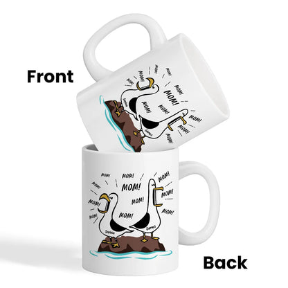 Mom Mom Mom Seagull Cartoon Ceramic Mug, Personalized Name Funny Daily Coffee and Tea Mug, Unique Gift for Mom