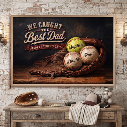 Personalized Poster with Vintage Baseball Glove & Balls, Unique Father's Day Gift for Dad