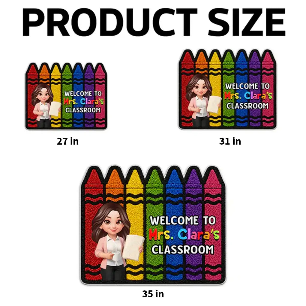 Colorful Crayon Shaped Doormat, Personalized Classroom Welcome, Unique Gift for Teacher