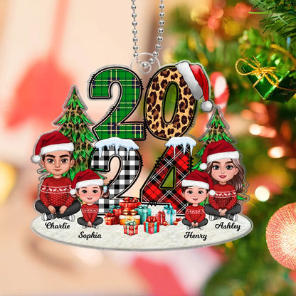 Christmas Family Sitting 2024 Stacked Pattern Personalized Ornament or Keychain or Plaque or Poster