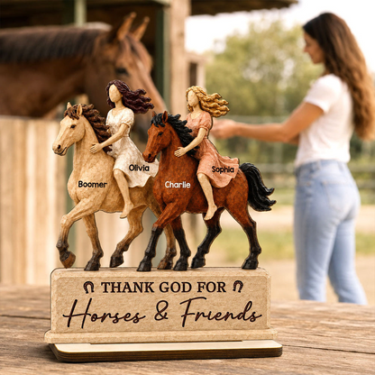 2-Layer Wooden Plaque, Thank God for Horses & Friends, Personalized Creative Gift for Best Friends
