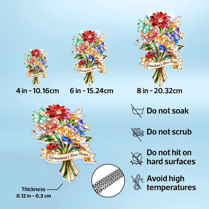 Personalized Acrylic Suncatcher Ornament Grandma's Love Bugs Bouquet for Window Decor, Unique Gift for Grandma