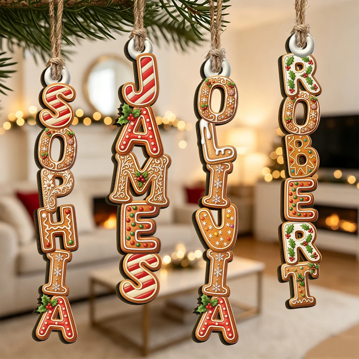 Personalized Gingerbread Letter Wooden Ornament, Festive Tree Decor, Unique Christmas Gift for Family & Kids