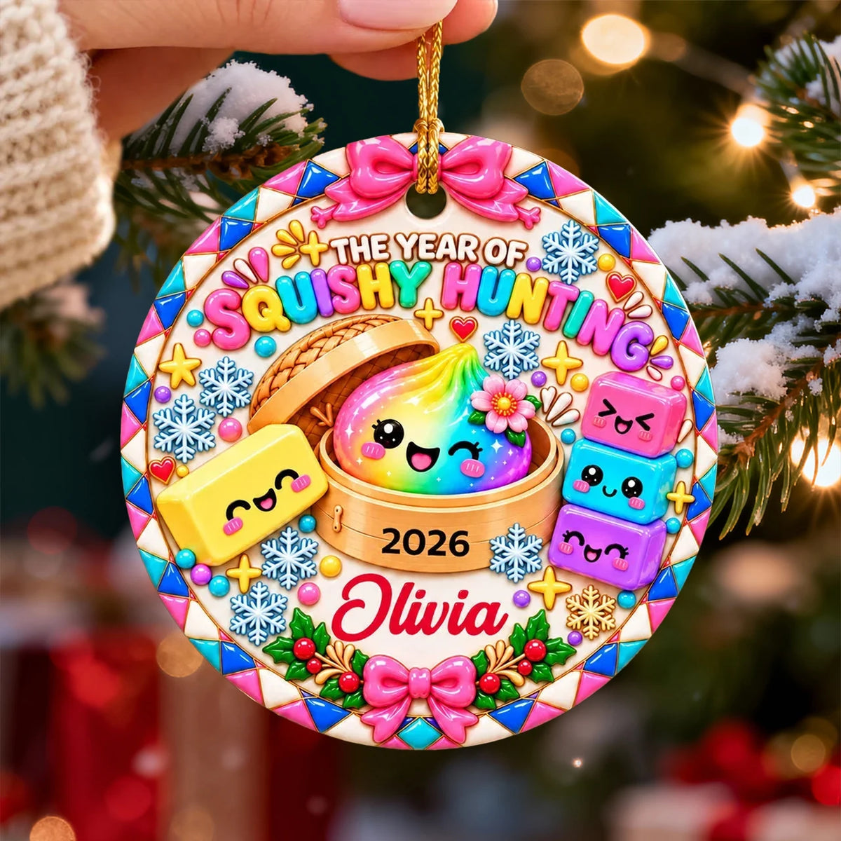 Personalized Ceramic Ornament, Colorful Squishy Hunting Keepsake, Unique Christmas Gift for Daughter